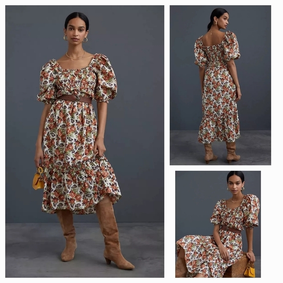 Anthropologie x Love the Label Floral Puff-Sleeved Maxi‎ Dress - Picture 1 of 8